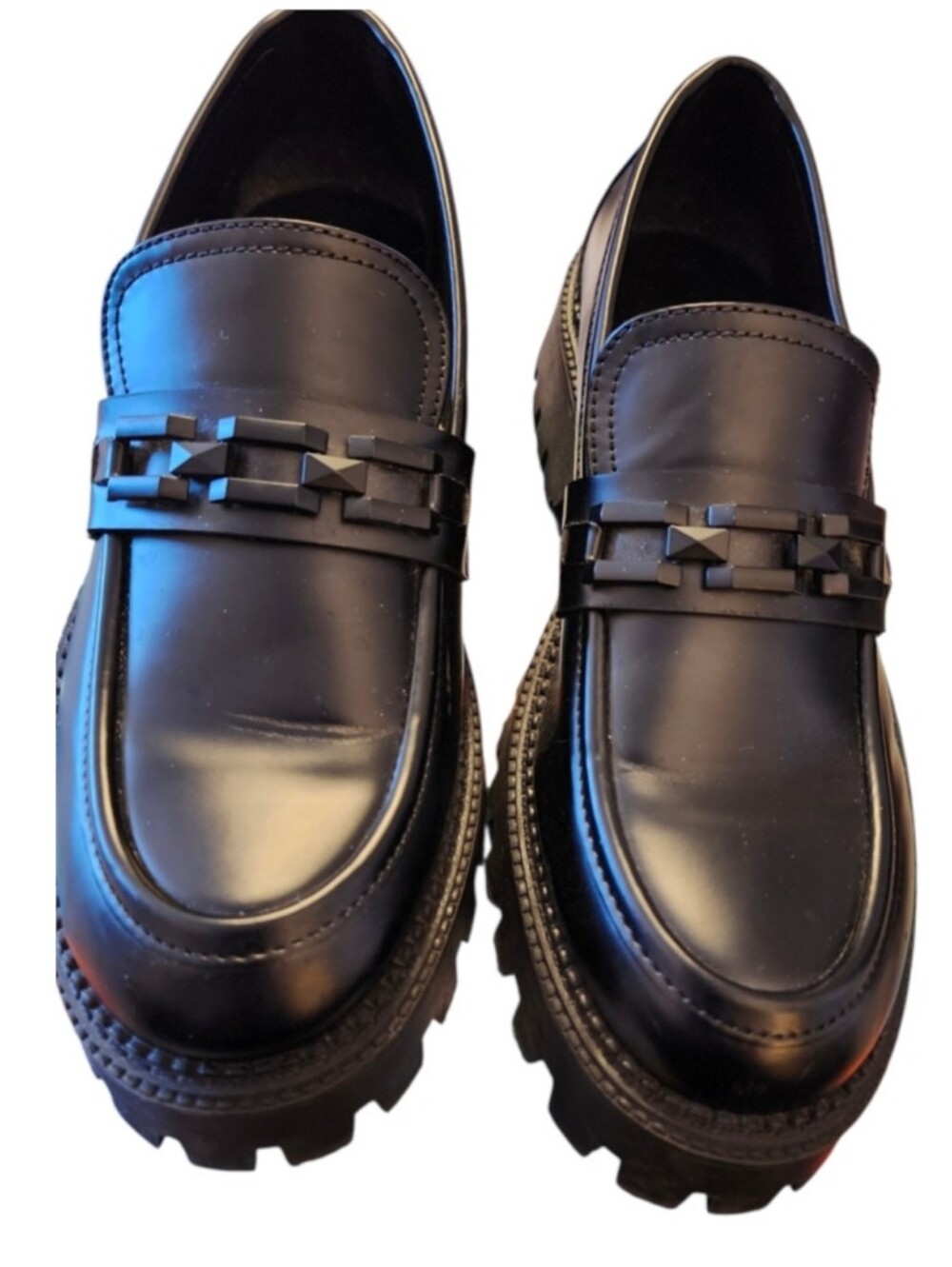 Steve Madden Aerin Lug Sole Chain Design Chunky Sole Slip On Loafer Black 10 - Picture 3 of 8